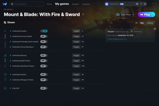 Mount & Blade: With Fire & Sword cheats screenshot