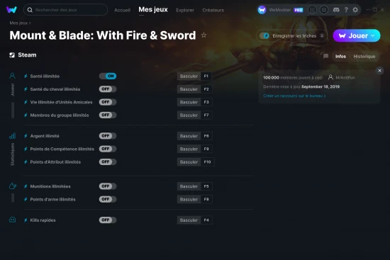 Capture d'écran de triches de Mount & Blade: With Fire & Sword