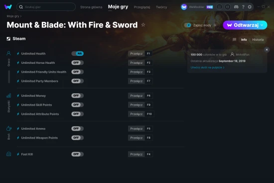 cheaty Mount & Blade: With Fire & Sword zrzut ekranu
