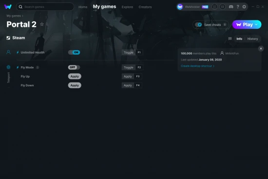Portal 2 cheats screenshot