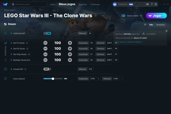 Captura de tela de cheats do LEGO Star Wars III - The Clone Wars