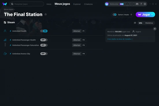 Captura de tela de cheats do The Final Station