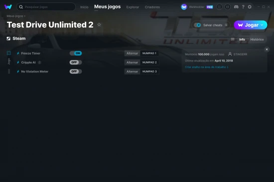 Captura de tela de cheats do Test Drive Unlimited 2