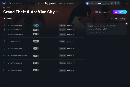 Grand Theft Auto: Vice City cheats screenshot