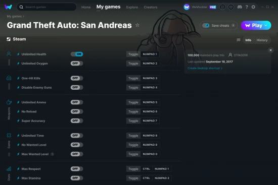 Grand Theft Auto: San Andreas cheats screenshot