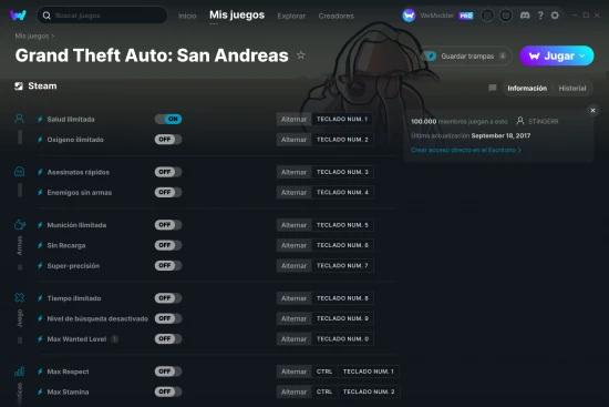captura de pantalla de las trampas de Grand Theft Auto: San Andreas