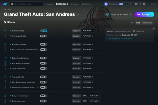 Capture d'écran de triches de Grand Theft Auto: San Andreas