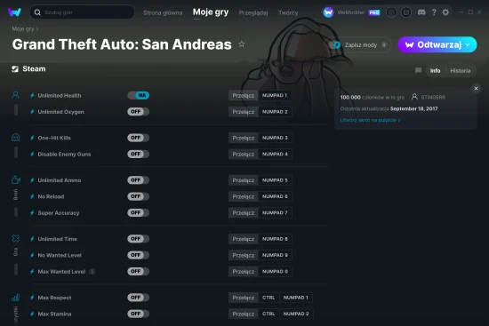 cheaty Grand Theft Auto: San Andreas zrzut ekranu