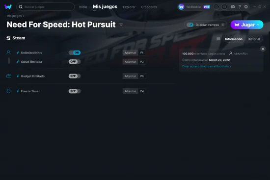 captura de pantalla de las trampas de Need For Speed: Hot Pursuit