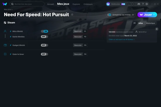 Capture d'écran de triches de Need For Speed: Hot Pursuit
