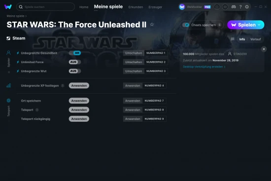 STAR WARS: The Force Unleashed II Cheats Screenshot