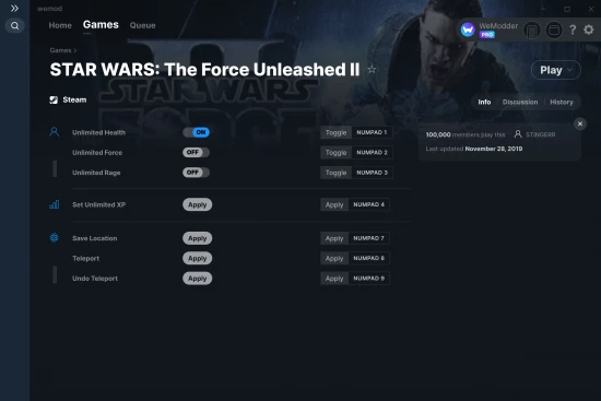 STAR WARS: The Force Unleashed II cheats screenshot