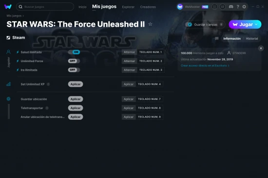 captura de pantalla de las trampas de STAR WARS: The Force Unleashed II