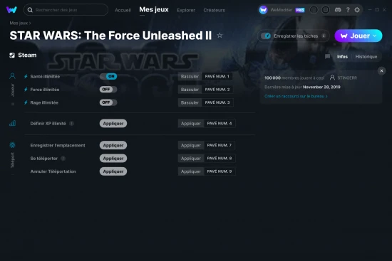 Capture d'écran de triches de STAR WARS: The Force Unleashed II