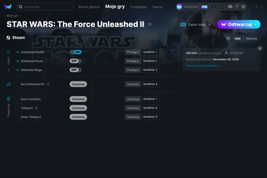 cheaty STAR WARS: The Force Unleashed II zrzut ekranu