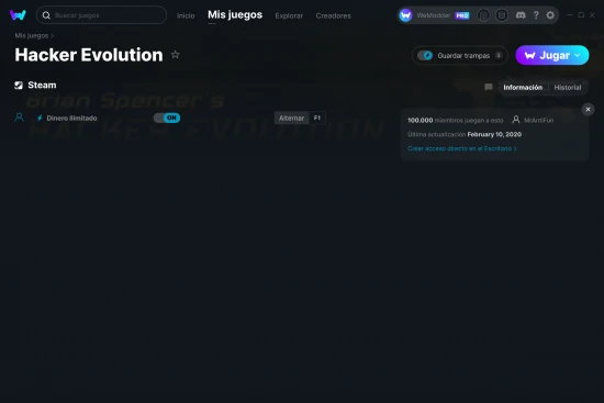 captura de pantalla de las trampas de Hacker Evolution