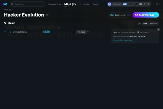 cheaty Hacker Evolution zrzut ekranu