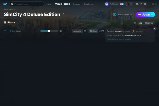 Captura de tela de cheats do SimCity 4 Deluxe Edition
