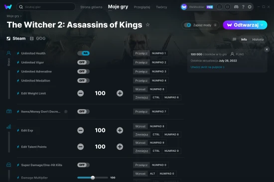 cheaty The Witcher 2: Assassins of Kings zrzut ekranu