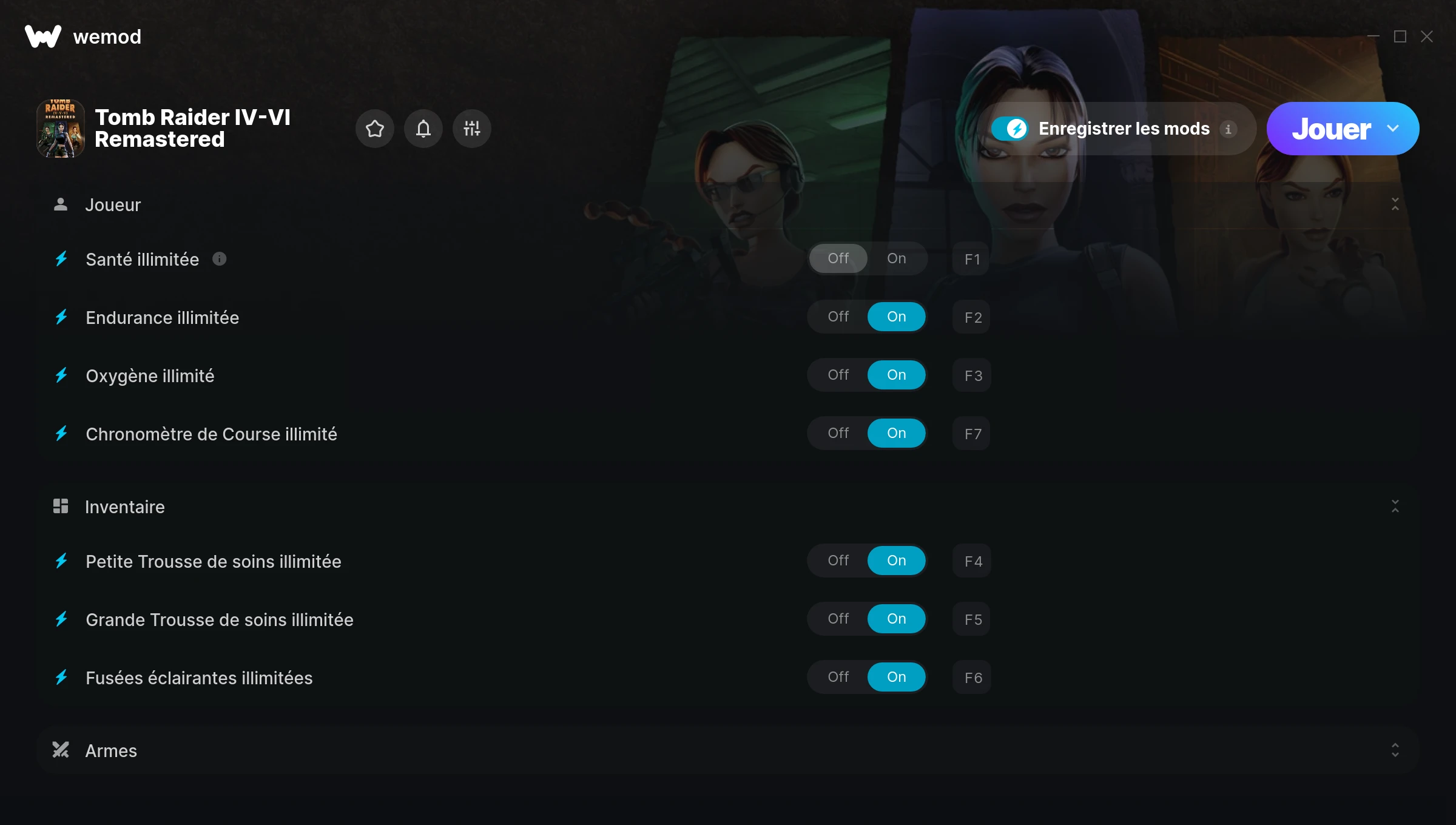 Capture d’écran des cheats pour Tomb Raider IV-VI Remastered