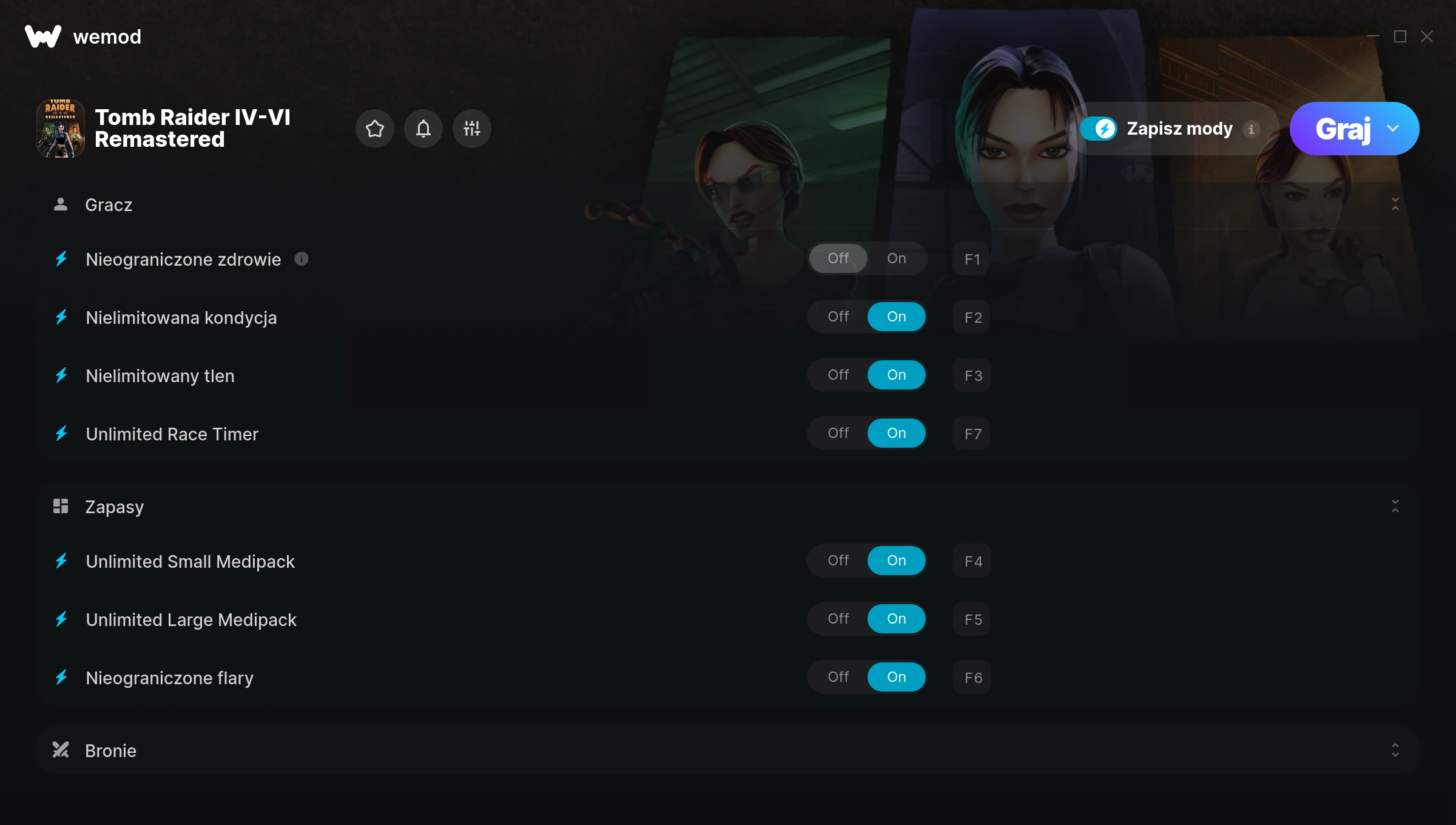 Cheaty do Tomb Raider IV-VI Remastered – zrzut ekranu