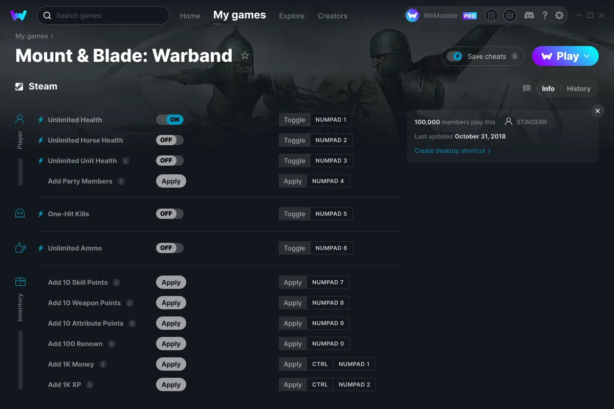 Mount & Blade: Warband cheats screenshot
