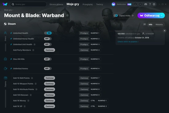 cheaty Mount & Blade: Warband zrzut ekranu