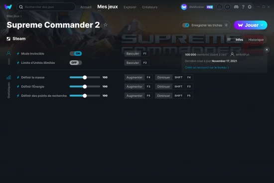 Capture d'écran de triches de Supreme Commander 2