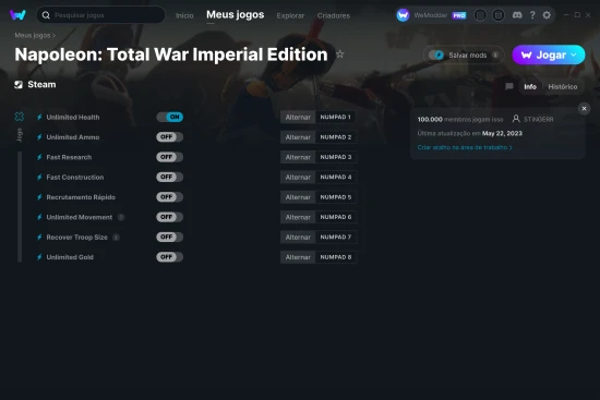 Captura de tela de cheats do Napoleon: Total War Imperial Edition