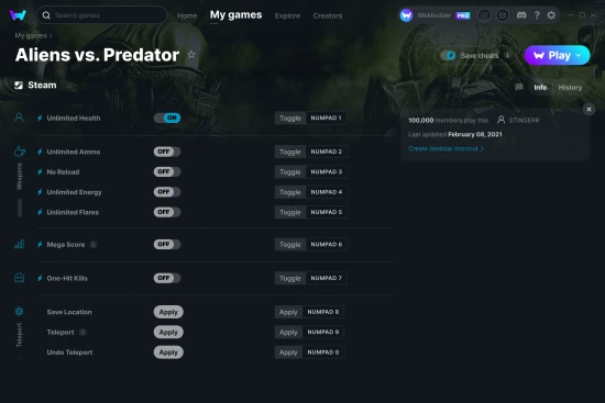 Aliens vs. Predator cheats screenshot