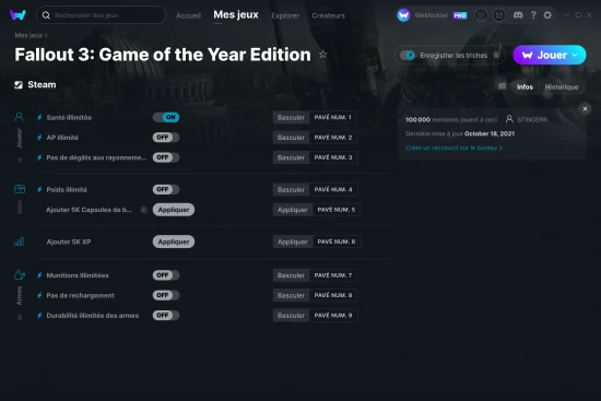 Capture d'écran de triches de Fallout 3: Game of the Year Edition