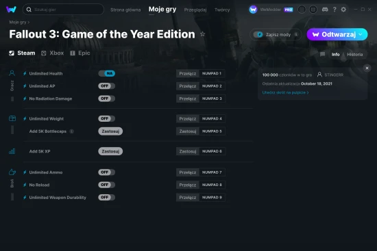 cheaty Fallout 3: Game of the Year Edition zrzut ekranu
