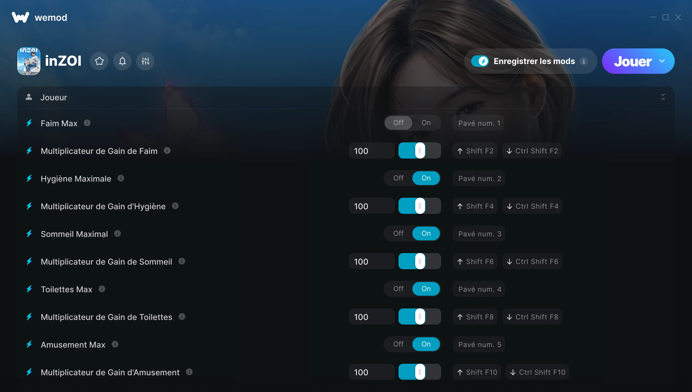 Capture d’écran des cheats pour inZOI
