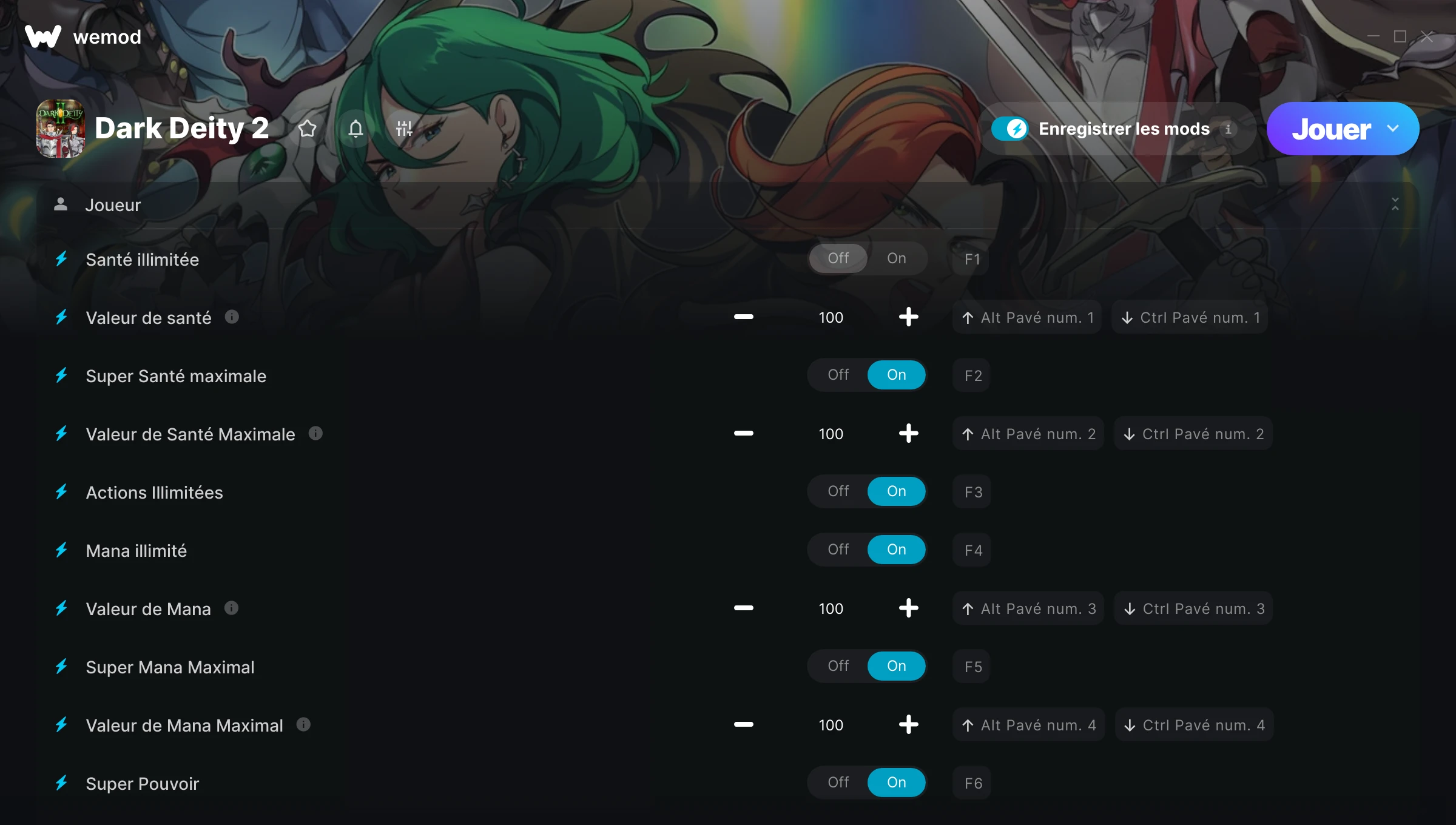 Capture d’écran des cheats pour Dark Deity 2